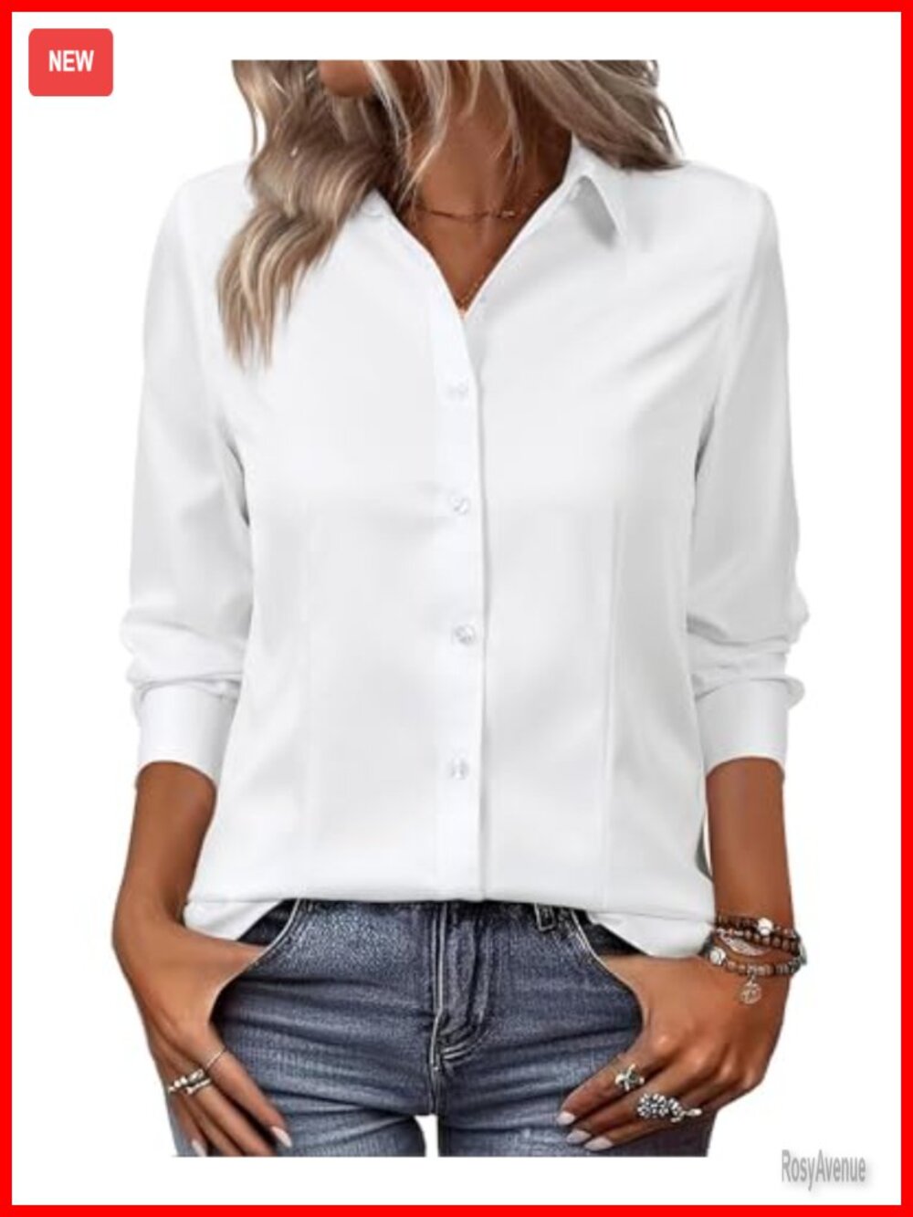 Women's Button Down Shirt Long Sleeve Classic Fit Cotton Blend Business Casual